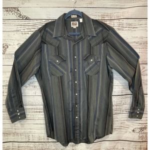 Ely Cattleman Western Pearl Snap Shirt large Plaid green/black long Sleeve Men's